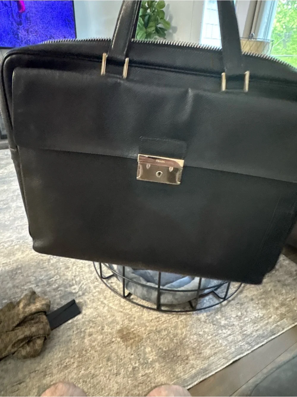 Men's Black Prada Leather Briefcase Travel & Work Bag